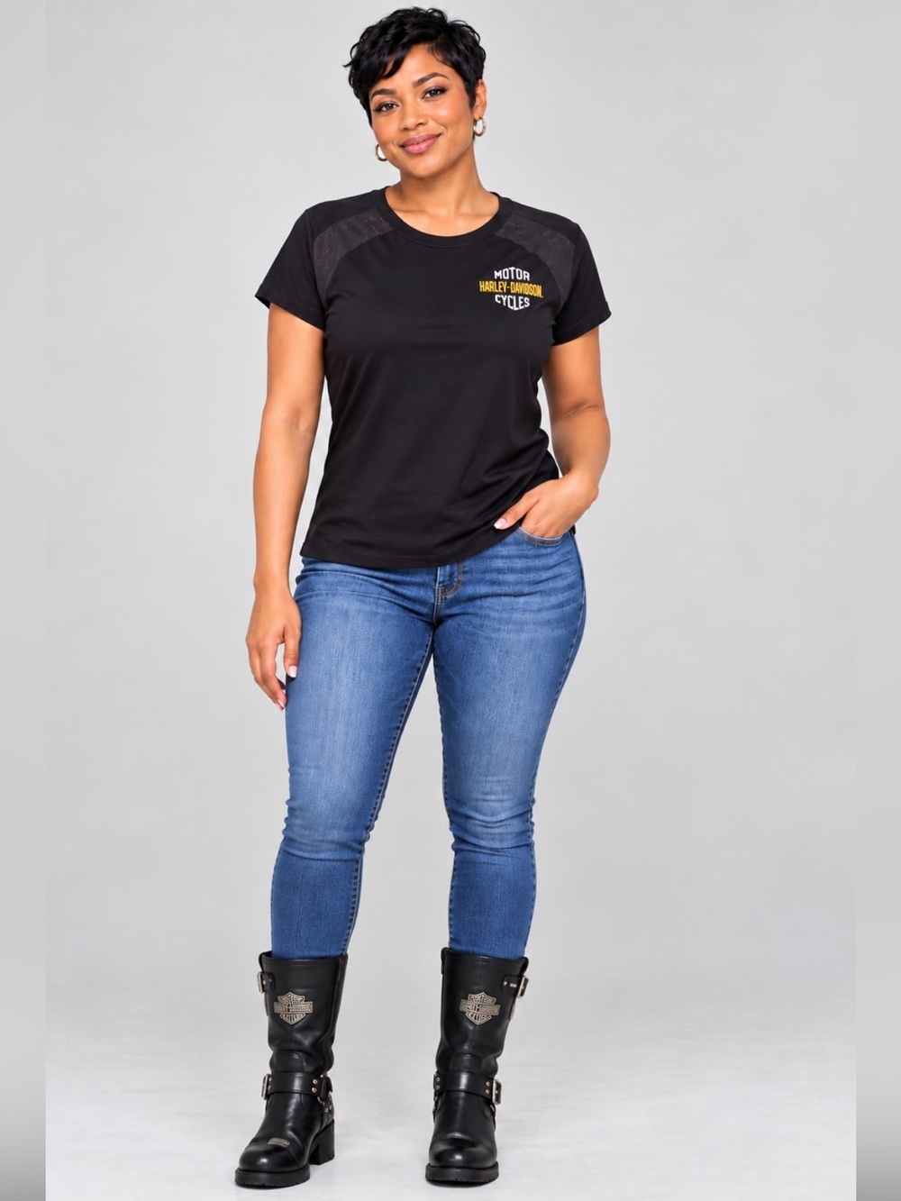 Harley-Davidson Black Short Sleeve Tee with Yellow Chest Logo
